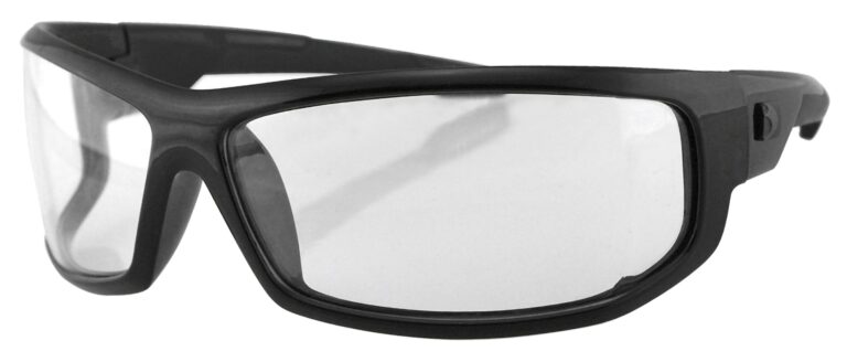Bobster AXL Glasses, gloss black frame with clear lens. Angled left