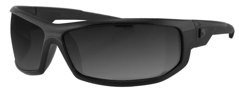 Bobster AXL Sunglasses, gloss black frame with smoke lens. Angled left