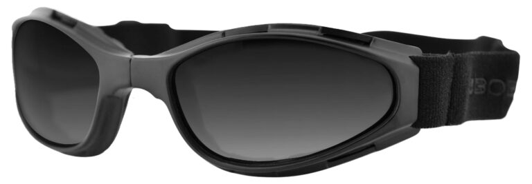 Bobster Crossfire Goggles, matte black frame with smoke lens. Angled left