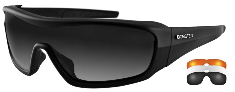 Bobster Enforcer Sunglasses, matte black frame with smoke lens. Angled left