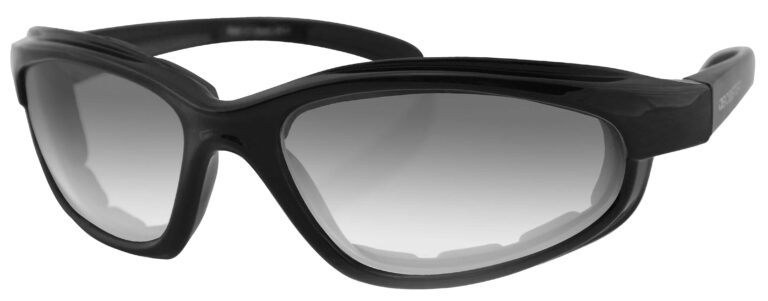 Bobster Fat Boy Glasses, gloss black frame with clear photochromic lens. Angled left