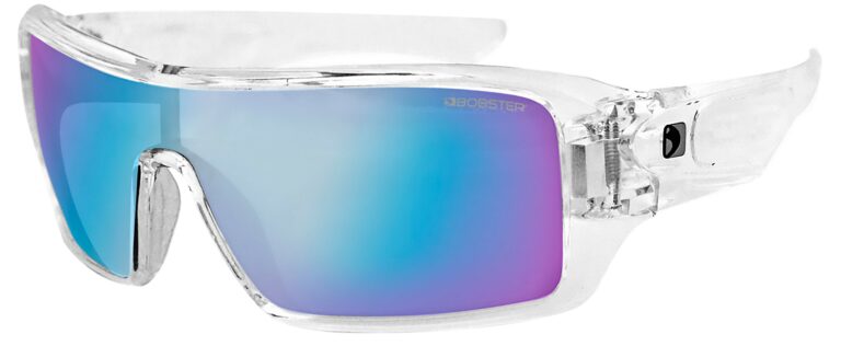 Bobster Paragon Prescription Safety Sunglasses in a white smoke cyan mirror lenses. Angled left side