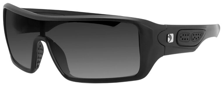 Bobster Paragon Prescription Safety Sunglasses in a matte black frame with smoke lenses. Angled left side