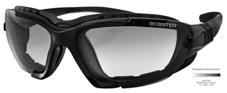 Bobster Renegade Glasses, Gloss Black frame with Clear photochromic lens. Angled left