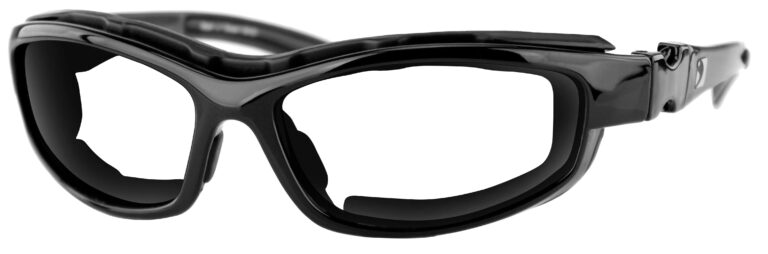 Bobster Road Hog II Sunglasses, Gloss Black Frame with RX Lens. Angled left