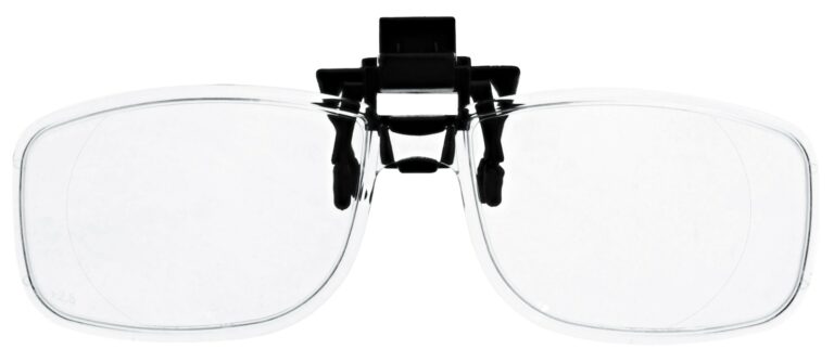 Clip on Magnifying Reading Glasses in Clear Lens, No clip, angled to the Front