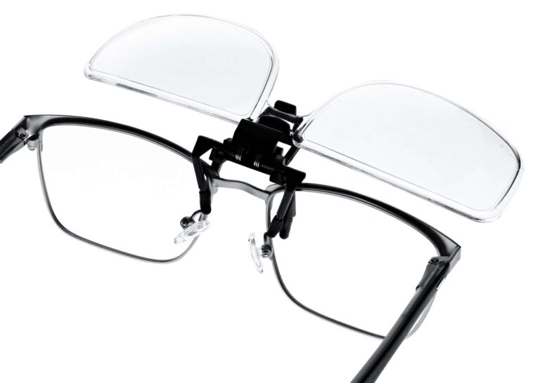 Clip on Magnifying Reading Glasses in Clear Lens, Angled to the Side Right