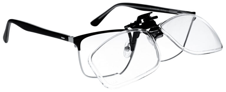 Clip on Magnifying Reading Glasses in Clear Lens, Angled to the Side Right