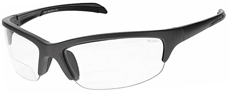 SB-5000 Bifocal Safety Glasses in Silver Frame with Clear Lenses, Angled to the Side Left
