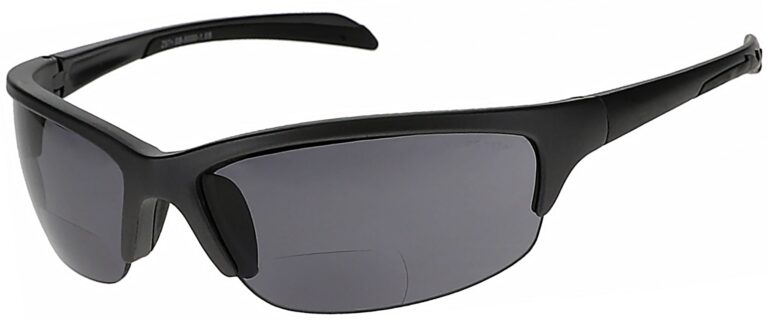Bifocal Safety Glasses in Silver Frame with Smoke Lenses, Angled to the Side Left