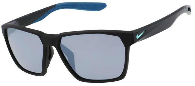 Nike Maverick Matte Black Frame with silver flash lens, Angled to the Side Left