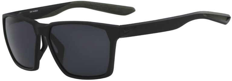 Nike Maverick Sunglasses in Matte Black Frame with Grey Lens, Angled to the Side Left