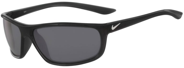 Nike Rabid Sunglasses in Anthracite Frame with Grey Silver Mirror Lens, Angled to the Side Left