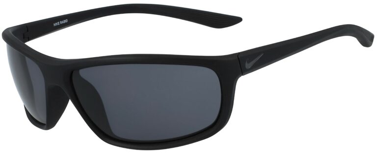 Nike Rabid Sunglasses in Matte Black Frame with Dark Grey Lens, Angled to the Side Left