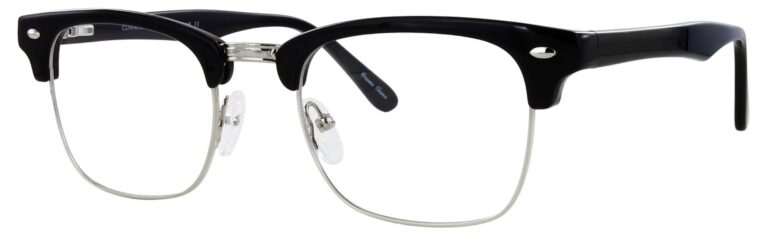 Geek Connect Eyeglasses, Black and Silver frame. Angled left