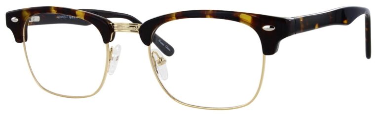 Geek Connect Eyeglasses, Tortoise and Gold frame. Angled left