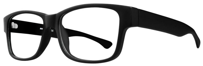 Affordable Designs Ike Eyeglasses, Black frame. Angled left
