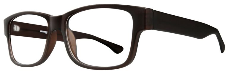 Affordable Designs Ike Eyeglasses, Brown frame. Angled left
