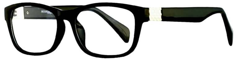 Affordable Designs Ricky Eyeglasses, Black and Silver frame. Angled left