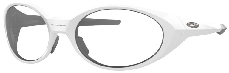 Oakley Eye Jacket Redux. Glasses in a Polished white frame. Angled left
