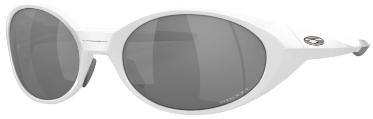 Oakley Eye Jacket Redux. Glasses in a Polished white frame with prizm black lens. Angled left