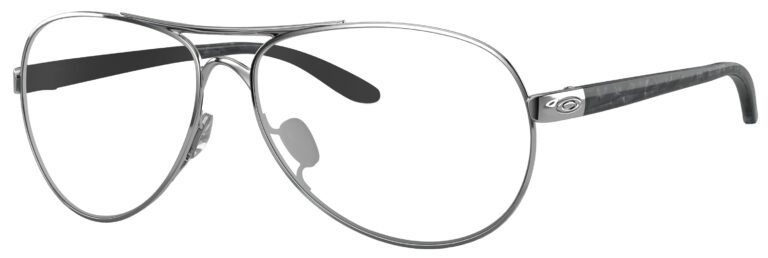 Oakley Feedback Glasses in a Polished Chrome frame. Angled left