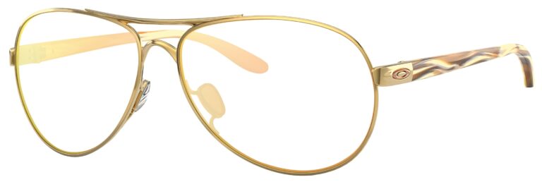 Oakley Feedback Glasses in a Polished Gold frame. Angled left