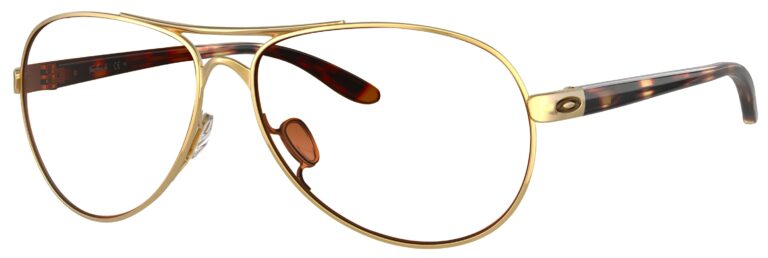 Oakley Feedback Glasses in a Polished Gold frame. Angled left