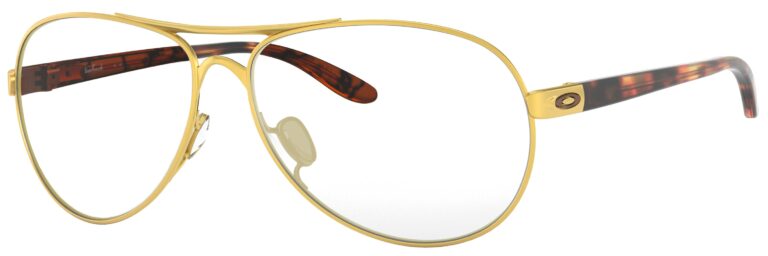 Oakley Feedback Glasses in a Satin Gold frame. Angled left