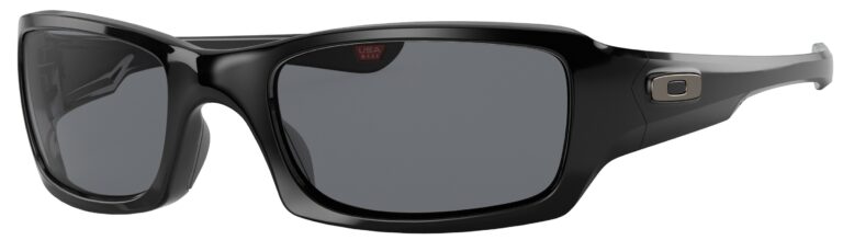 Oakley Fives Squared Sunglasses in a Polished Black frame with Gray lens. Angled left