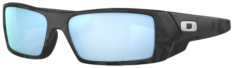 Oakley Gascan Sunglasses in a Matte Black Camo with Prizm Deep Water Polarized Lenses. Angled left