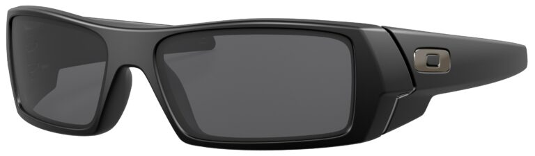 Oakley Gascan Sunglasses in a Matte Black with Gray Lenses. Angled left