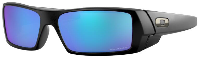 Oakley Gascan Sunglasses in a Matte Black with Prizm Sapphire Polarized Lenses. Angled left