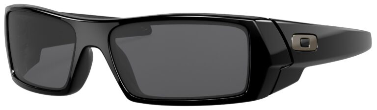Oakley Gascan Sunglasses in a Polished Black with Gray Lenses. Angled left
