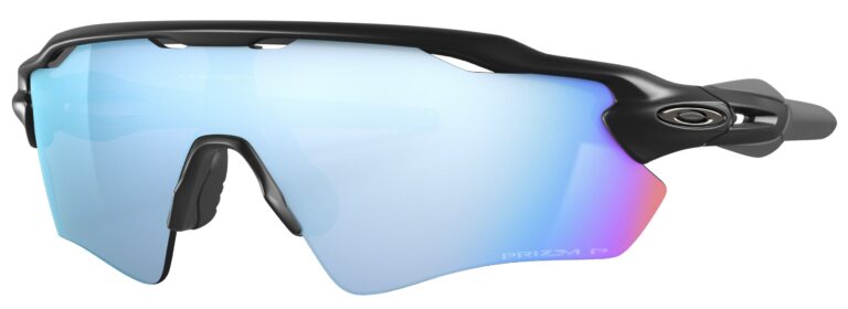 Oakley Radar EV Path Sunglasses, Matte Black with Prizm Deep Water Polarized Lenses. Angled left