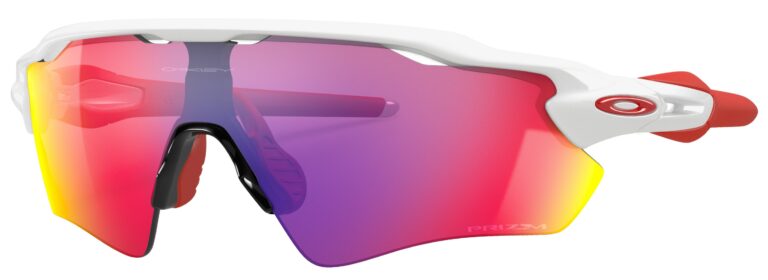Oakley Radar EV Path Sunglasses, Polished White with Prizm Road Lenses. Angled left