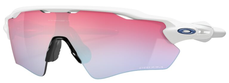 Oakley Radar EV Path Sunglasses, Polished White with Prizm Snow Lenses. Angled left