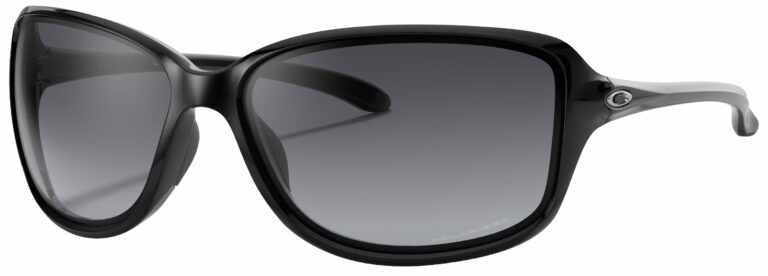 Oakley Cohort Sunglasses in a Polished Black Frame with Gray Gradient Polarized lens. Angled Left