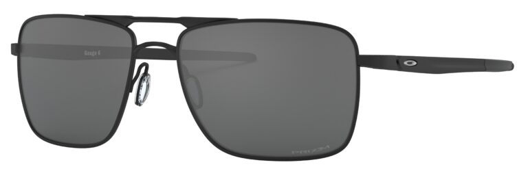 Oakley Gauge 6 Sunglasses in a Powder Coal frame with Prizm Black lens. Angled left