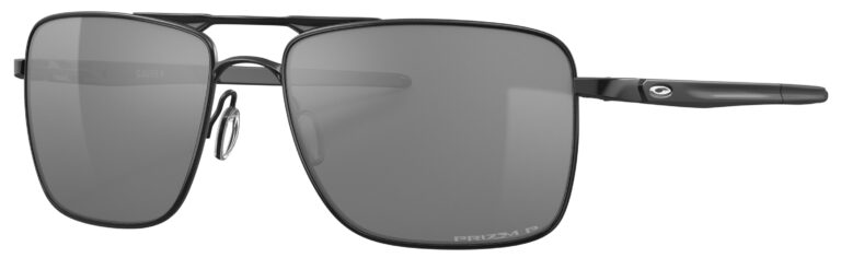 Oakley Gauge 6 Sunglasses in a Satin Black frame with Prizm Black Polarized lens. Angled left