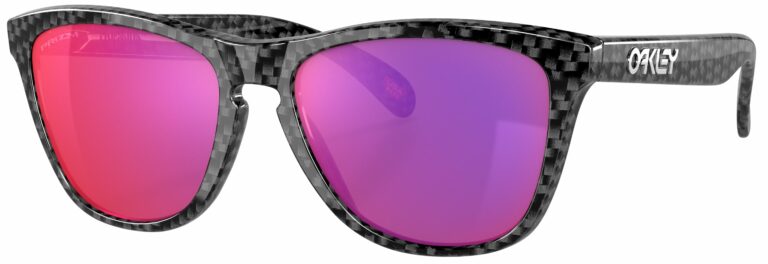Oakley Frogskin Sunglasses in a Carbon Fiber with Prizm Road Lenses. Angled left