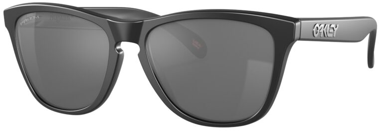 Oakley Frogskin Sunglasses in a Matte Black with Prizm Black Polarized Lenses. Angled left