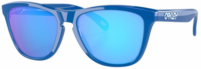 Oakley Frogskin Sunglasses in a Sapphire with Prizm Sapphire Lenses. Angled left