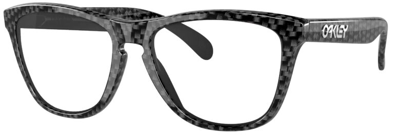 Oakley Frogskin glasses in a Carbon Fiber frame. Angled left