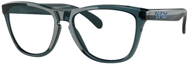 Oakley Frogskin glasses in a Crystal Black frame. Angled left