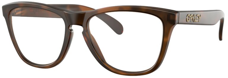 Oakley Frogskin glasses in a Matte Brown Tortoise frame. Angled left