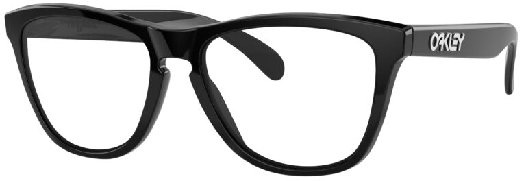 Oakley Frogskin glasses in a Polished Black frame. Angled left