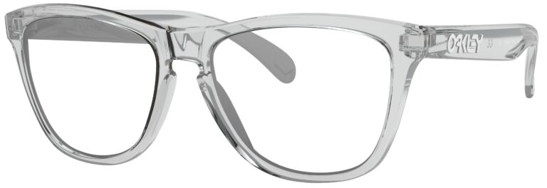 Oakley Frogskin glasses in a Polished Clear frame. Angled left