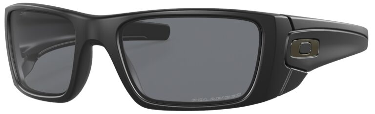 Oakley Fuel Cell Sunglasses in a Matte Black with Gray Polarized Lenses. Angled left
