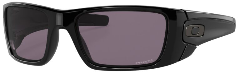 Oakley Fuel Cell Sunglasses in a Polished Black with Prizm Gray Lenses. Angled left